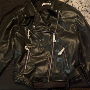 JustFab Black Faux Leather Asymmetrical Moto Jacket